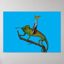 A knight riding a chameleon in colors