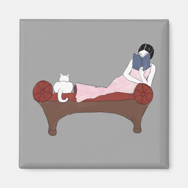 A Lady, A Cat and A Very Good Book Magnet (Front)