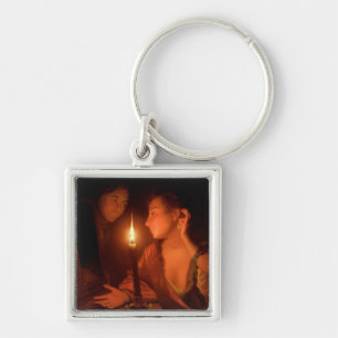 A Lady Admiring An Earring by Candlelight Key Ring
