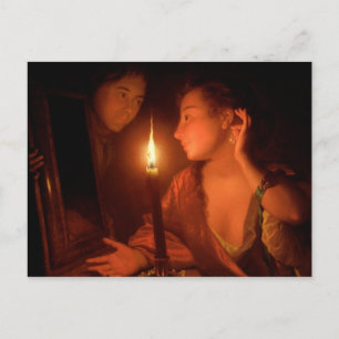 A Lady Admiring An Earring by Candlelight Postcard