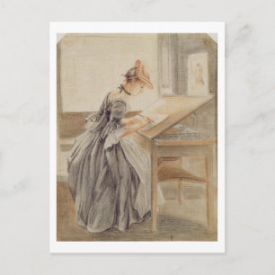 A Lady Copying at a Drawing Table, c.1760-70 (grap Postcard