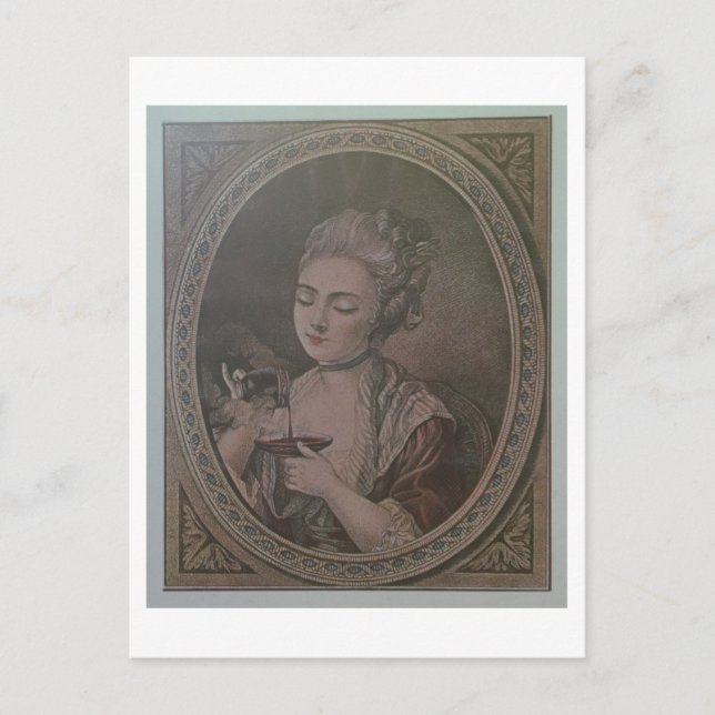 A Lady Drinking Chocolate (colour litho) Postcard (Front)