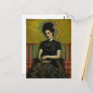 A Lady with a black cat Glitch Art Postcard