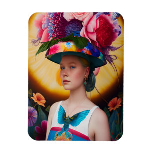 A lady with a floral sun hat magnet