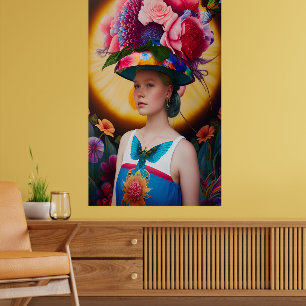 A lady with a floral sun hat poster
