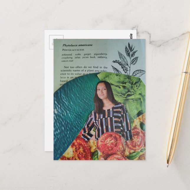 A Lady With Pizza and Summer Fun Collage Postcard (Front/Back In Situ)