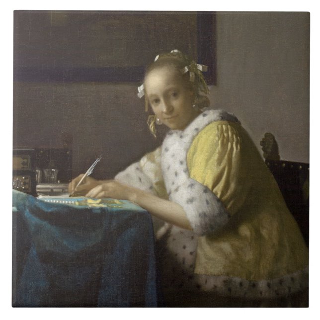 A Lady Writing, c. 1665 (oil on canvas) Ceramic Tile (Front)