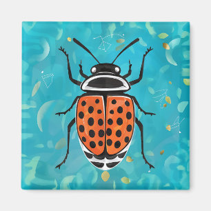 A ladybug with black spots and orange stripes  magnet