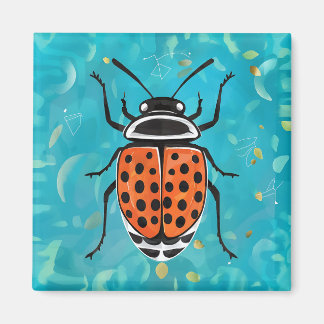 A ladybug with black spots and orange stripes  magnet