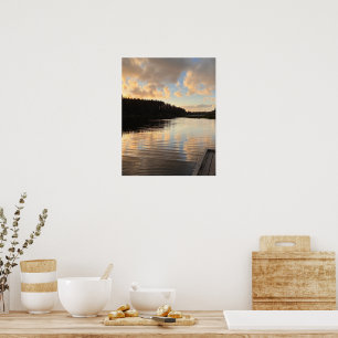 A lake at sunset mirroring the sky   poster