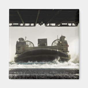 A landing craft air cushion prepares to enter magnet