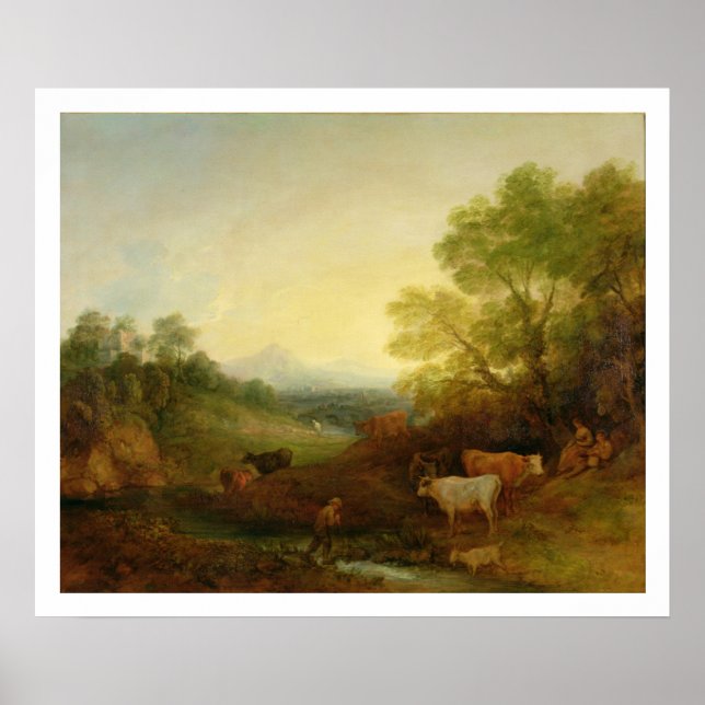 A Landscape with Cattle and Figures by a Stream an Poster (Front)