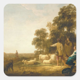 A Landscape with Shepherds and Shepherdesses Square Sticker