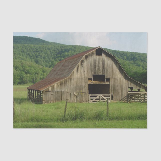 A Large Barn Standing Strong in a Grass Field Tissue Paper (Front)