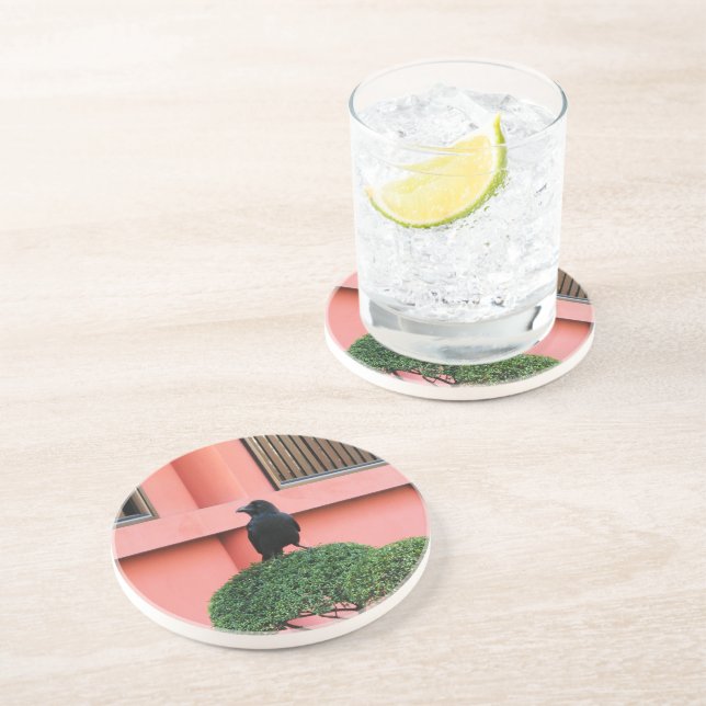 A Large-Billed Jungle Crow A Perch On A Cloud Tree Coaster (Side)