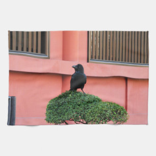 A Large-Billed Jungle Crow A Perch On A Cloud Tree Tea Towel