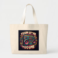 A large boom box graphic with "Turn Up the Volume"