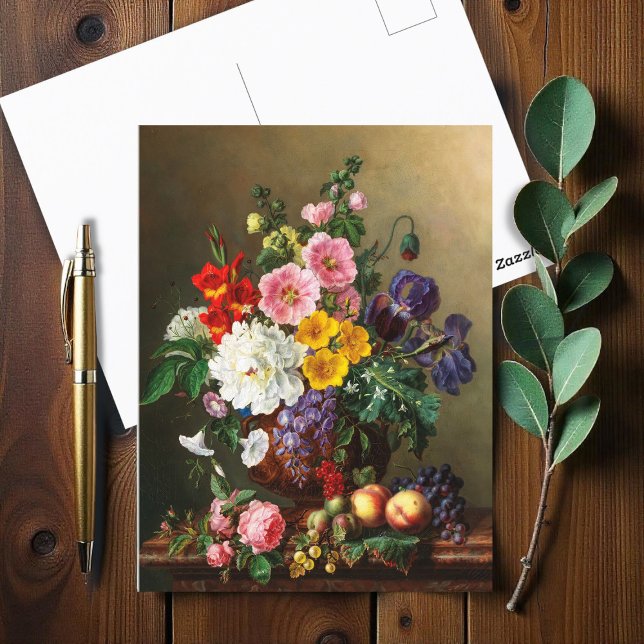 A Large Bouquet of Flowers with Peaches and Grapes Postcard (Creator Uploaded)