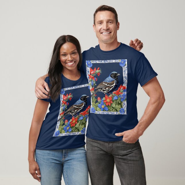 A Lark Bunting Surrounded by Colorado Columbine T-Shirt (Unisex)