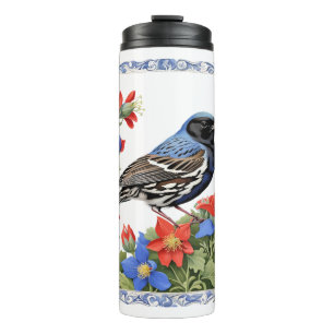 A Lark Bunting Surrounded by Colorado Columbine Thermal Tumbler