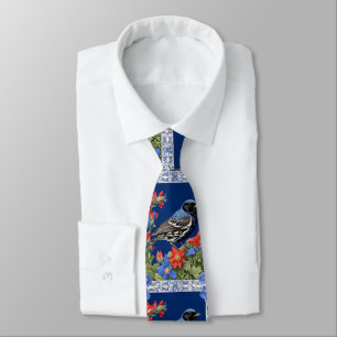 A Lark Bunting Surrounded by Colorado Columbine Tie