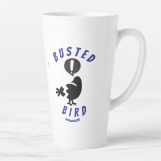 A latte mug with the Busted Bird logo