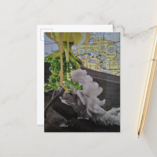 A Leafy UFO Comes For Her Mixed Media Collage Postcard