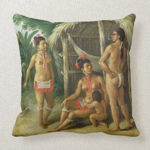 A Leeward Islands Carib Family outside a Hut, c.17 Cushion