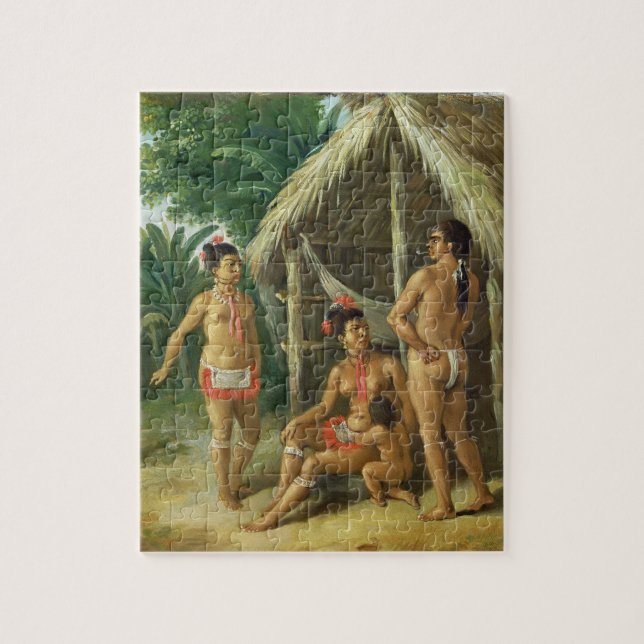 A Leeward Islands Carib Family outside a Hut, c.17 Jigsaw Puzzle (Vertical)