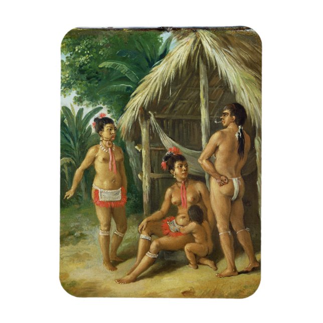 A Leeward Islands Carib Family outside a Hut, c.17 Magnet (Vertical)