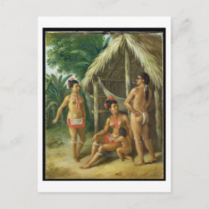A Leeward Islands Carib Family outside a Hut, c.17 Postcard