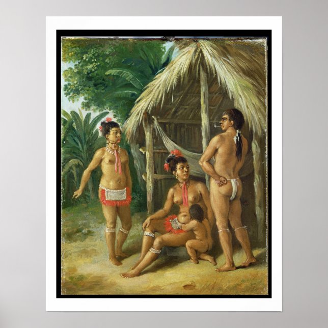 A Leeward Islands Carib Family outside a Hut, c.17 Poster (Front)