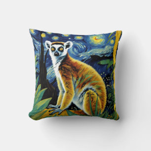 A Lemur in the Starry Night Cushion
