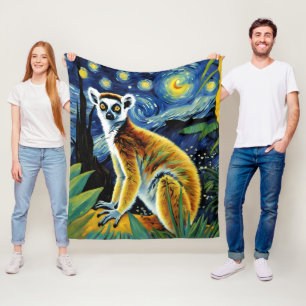 A Lemur in the Starry Night Fleece Blanket