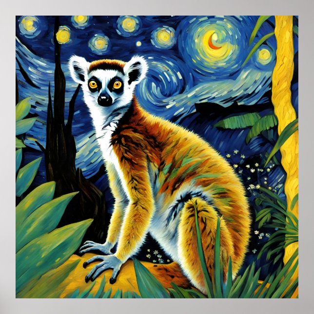 A Lemur in the Starry Night Poster (Front)