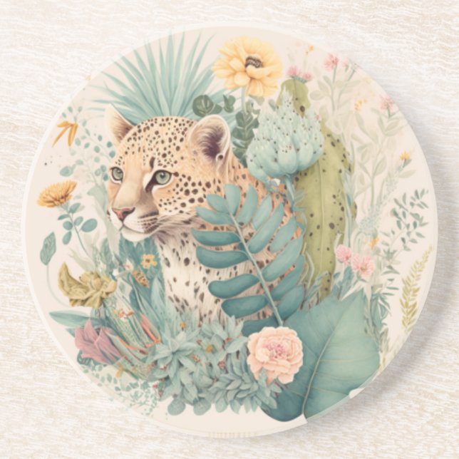 A leopard behind the bush custom    coaster (Front)
