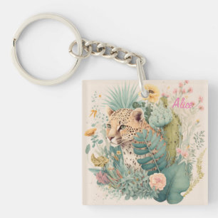 A leopard behind the bush custom key ring