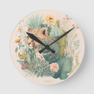 A leopard behind the bush custom round clock