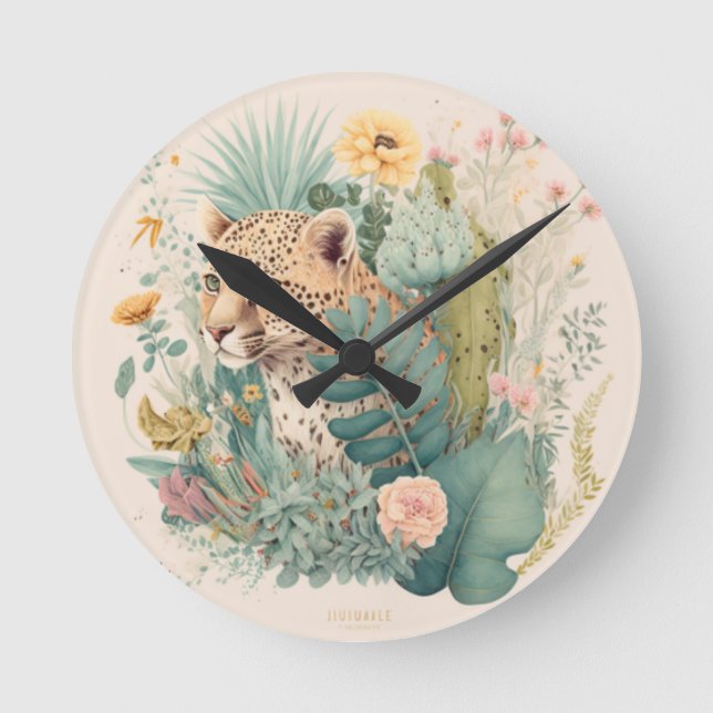 A leopard behind the bush custom      round clock (Front)