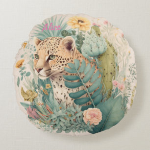 A leopard behind the bush custom round cushion