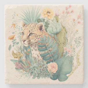A leopard behind the bush custom  stone coaster