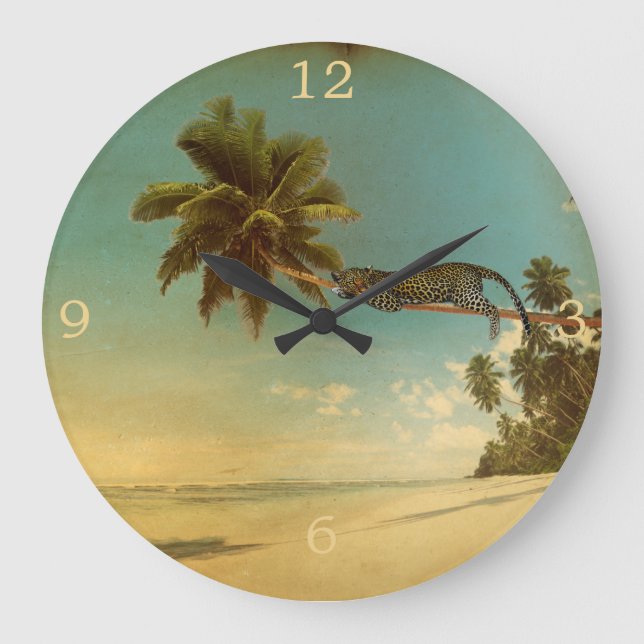A Leopard Palm Tree Beach Large Clock (Front)