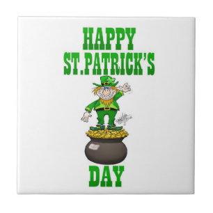 A Leprechaun standing on a pot of gold. Ceramic Tile