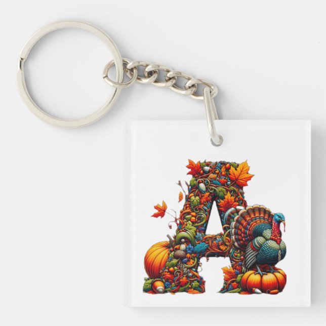 A letter A in Thanksgiving style Key Ring (Front)