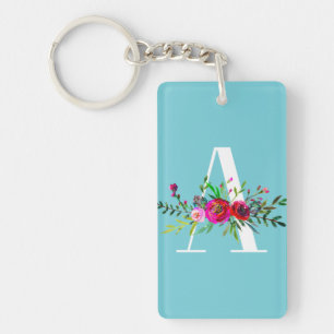 A Letter Initial Monogram Floral Custom Colour Key Ring