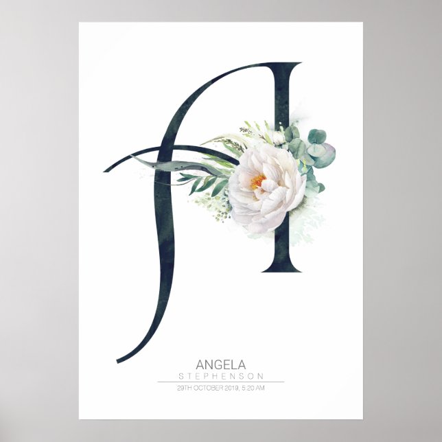 A Letter Monogram White Flowers and Greenery Poster (Front)