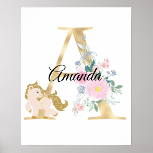 A letter personalized name monogram with pony poster