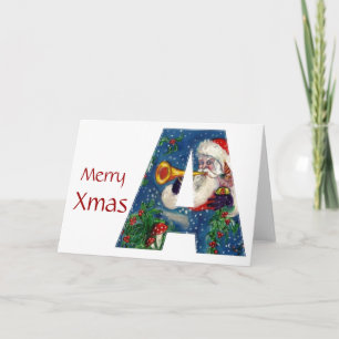 A LETTER / SANTA CLAUS WITH RED RIBBON MONOGRAM HOLIDAY CARD