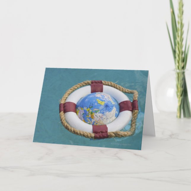 A life preserver and world globe floating card (Front)