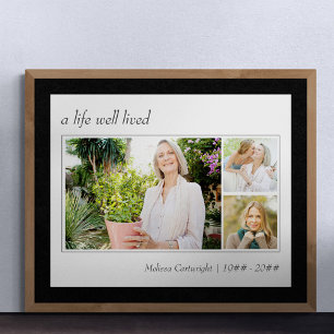 A Life Well Lived Elegant Script 3 Photo Funeral Poster